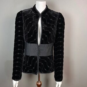 Laundry Shelli Segal Velvet Jacket Blazer Sz 12 Black Embroidered Corset Asian
